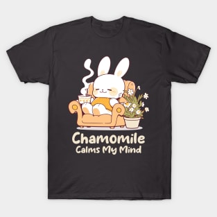 Cute Bunny Enjoying Chamomile Tea Cup. Camomile Tea Lover. US Spelling. T-Shirt